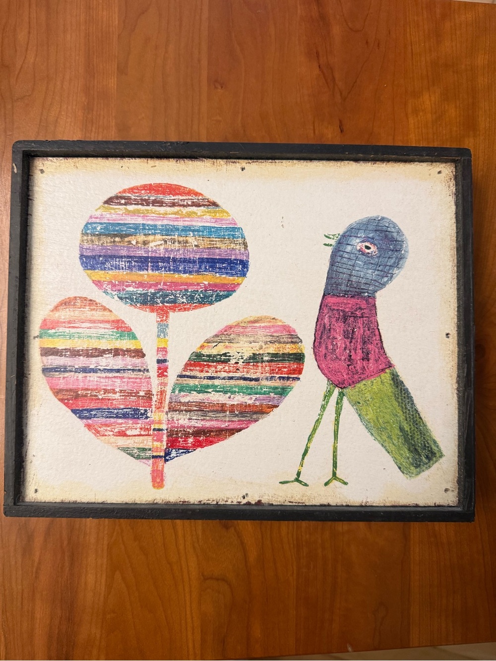 SUGARBOO & CO DESIGNS Wooden Art Print 8x19 Birdie  EUC